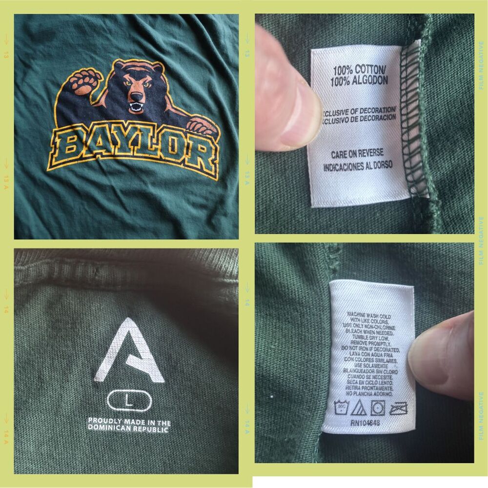 Baylor University T Shirt Mens L Green Double Sided Bear Logo College Tee - Picture 2 of 10